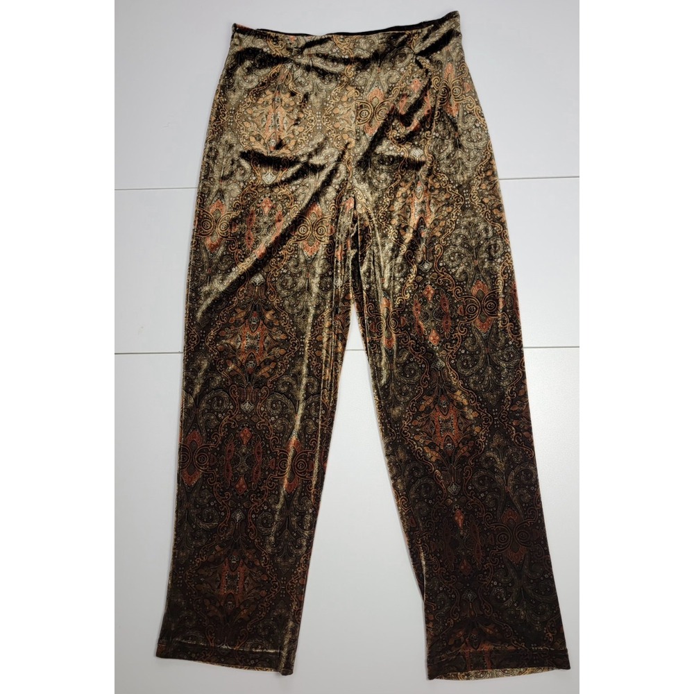 Vintage Coldwater Creek Size M Hippie Floral Swirls Paisley Copper Brown Pants